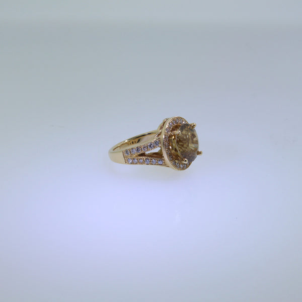 Golden Zircon and Diamond Ring, Custom Made