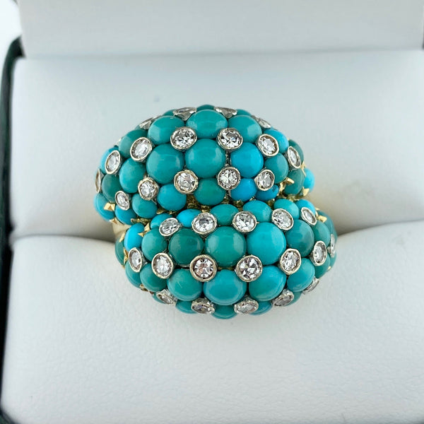 Turquoise and Diamond Bypass Ring