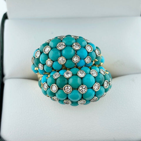 Turquoise and Diamond Bypass Ring