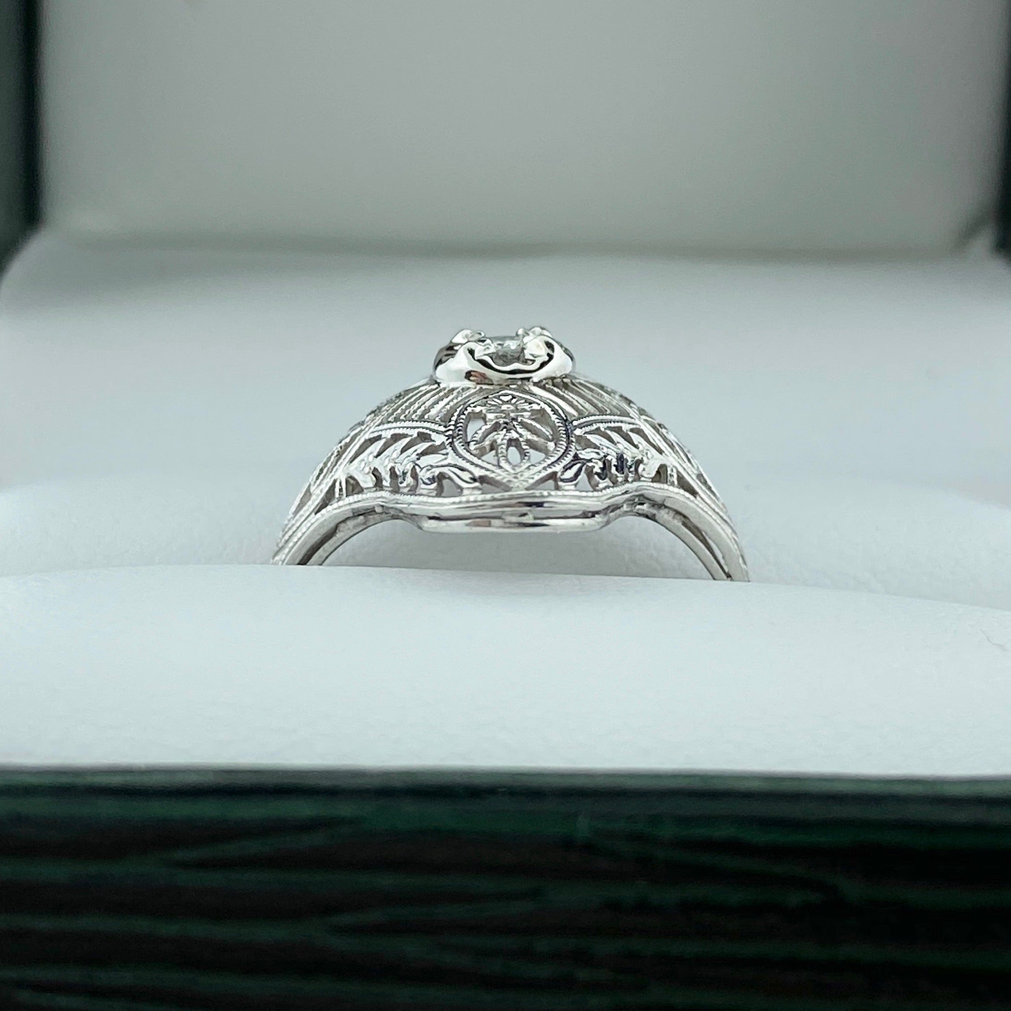 DIAMOND 7.5mm ROUND ENGAGEMENT RING SETTING VINTAGE STYLE FILIGREE WHITE  GOLD