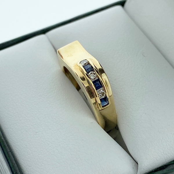 Wave Sapphire and Diamond Ring