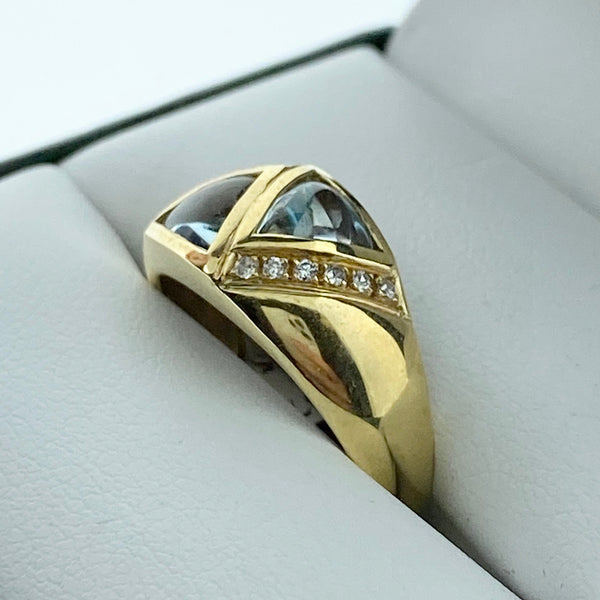Geometric Blue Topaz and Diamond Ring