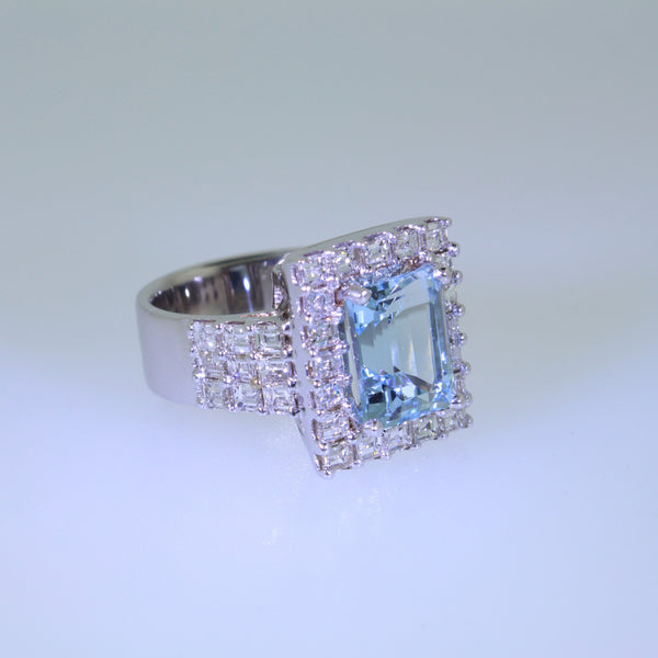 Aquamarine and Diamond Ring, Custom Made