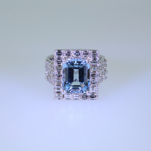 Aquamarine and Diamond Ring, Custom Made