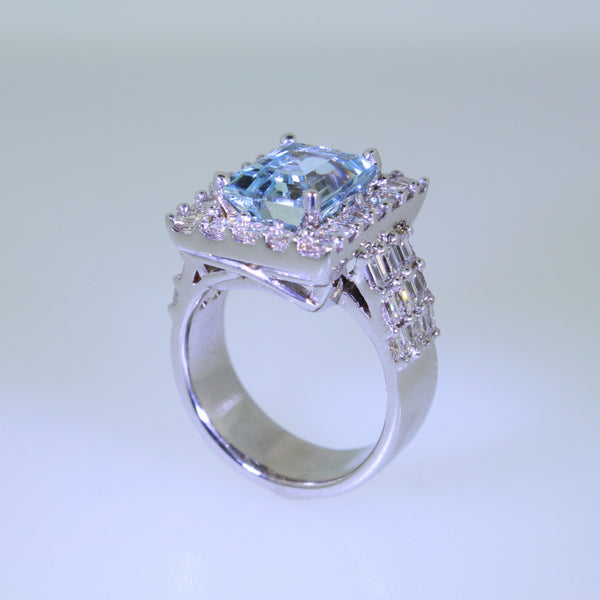 Aquamarine and Diamond Ring, Custom Made