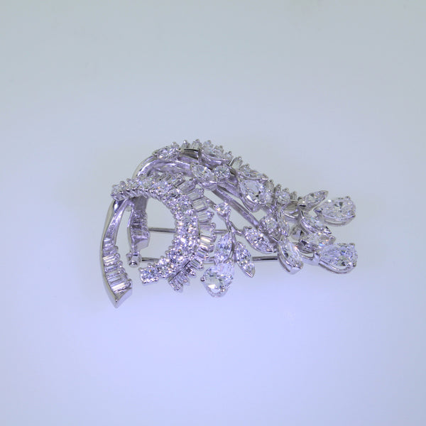 Antique Fancy Platinum Diamond Brooch, Handmade