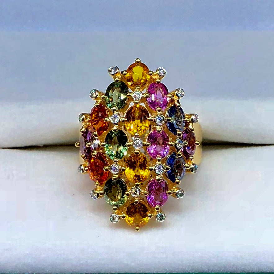 Alexandra Gold Polished Ring With MultiColoured Crystal - Laura Designs  (India)