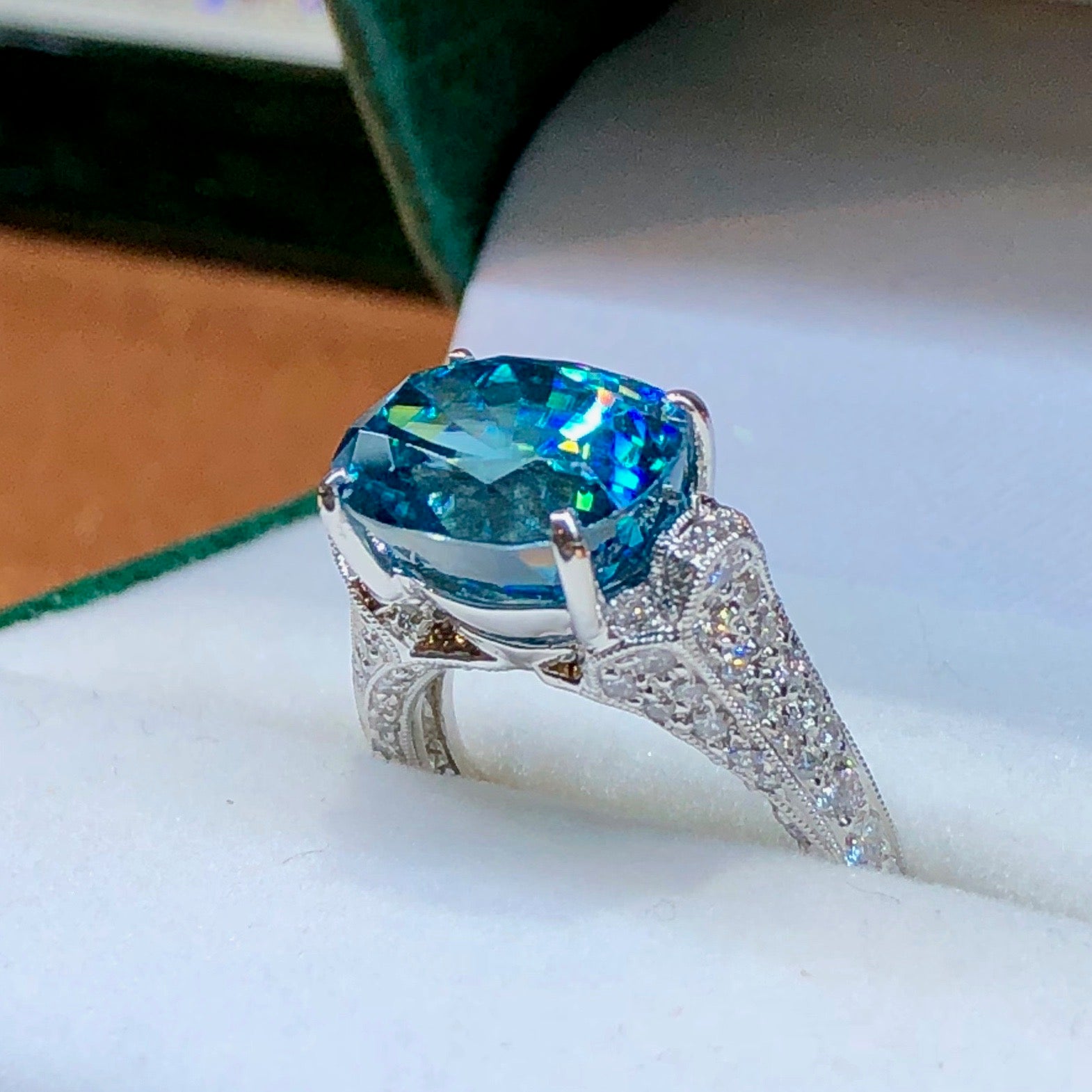 Blue zircon sales diamond ring