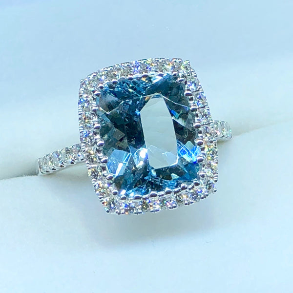 Aquamarine and Diamond Ring