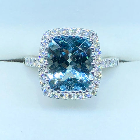 Aquamarine and Diamond Ring