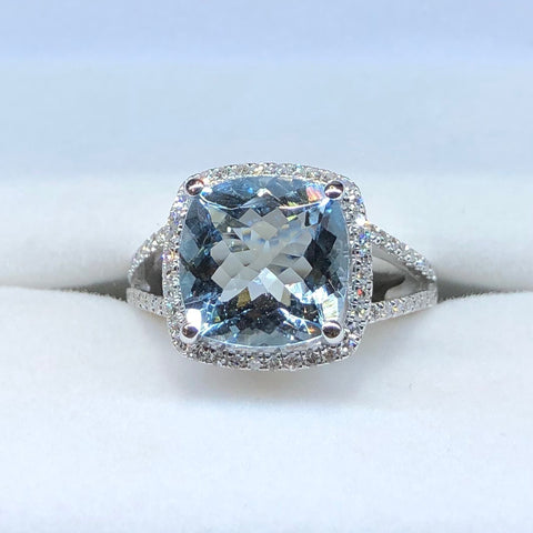Aquamarine and Diamond Ring