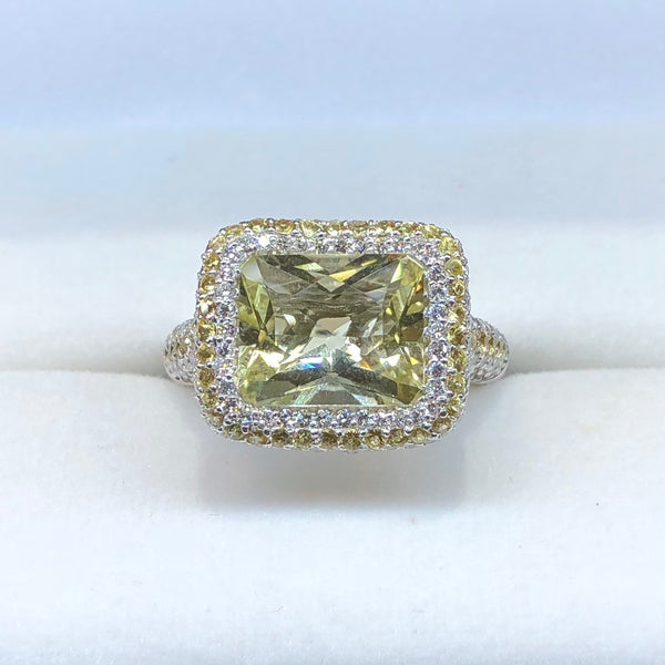 Lemon Quartz Diamond Ring