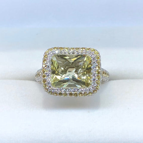 Lemon Quartz Diamond Ring