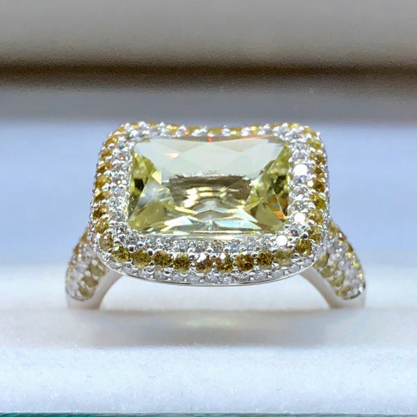 Lemon Quartz Diamond Ring