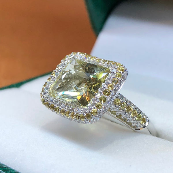 Lemon Quartz Diamond Ring