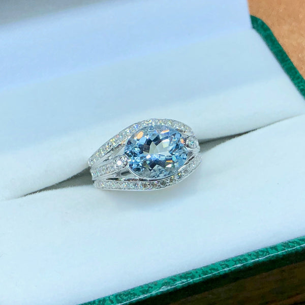Aquamarine and Diamond Ring