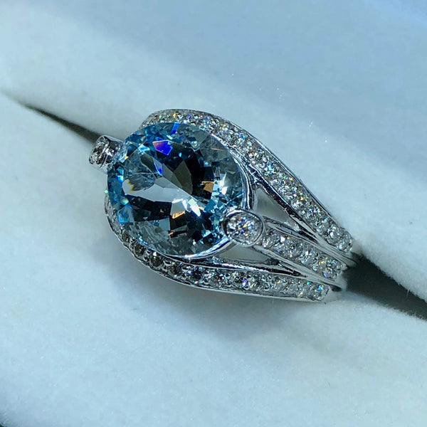 Aquamarine and Diamond Ring