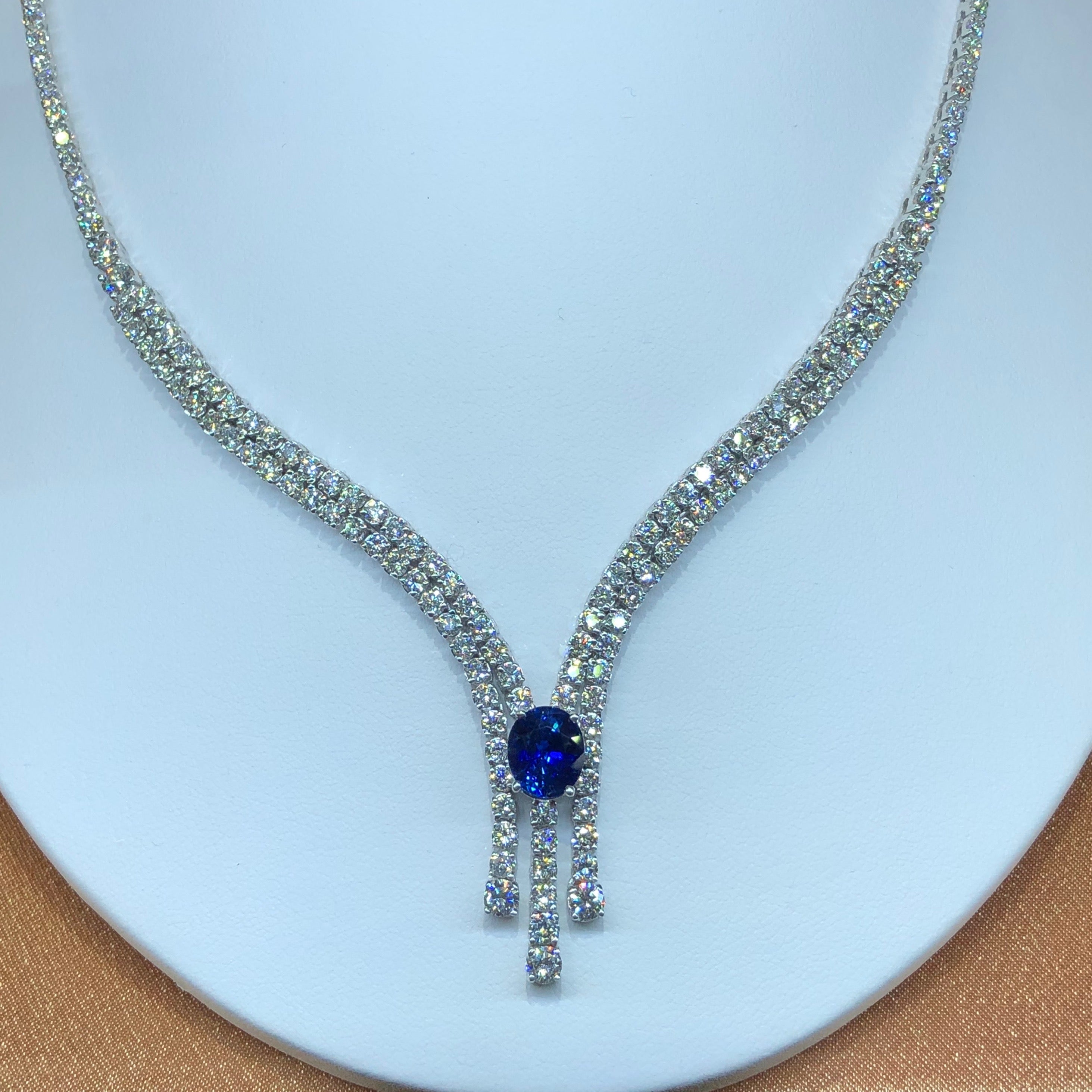 Sapphire and 2025 diamond pendant necklace