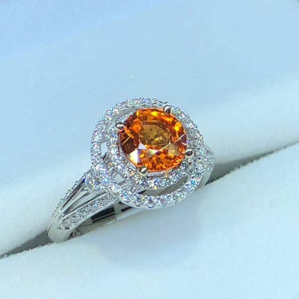 Spessartite Garnet and Diamond Ring