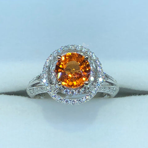 Spessartite Garnet and Diamond Ring