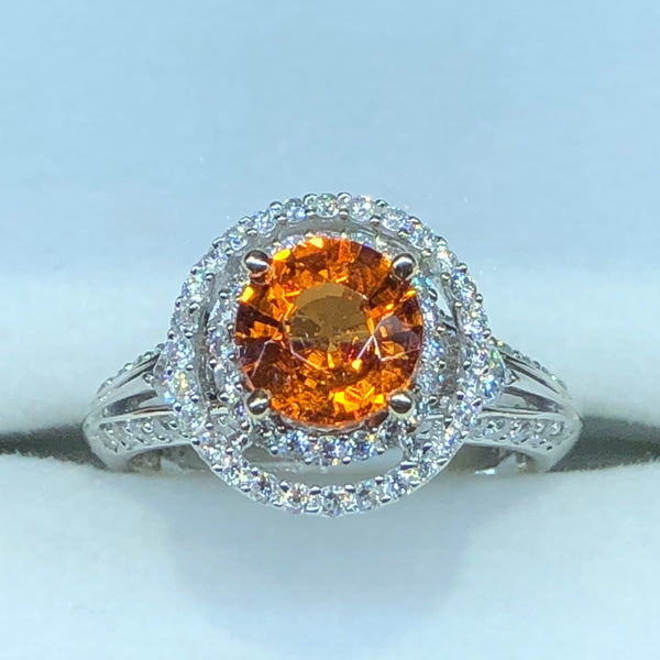 Spessartite Garnet and Diamond Ring