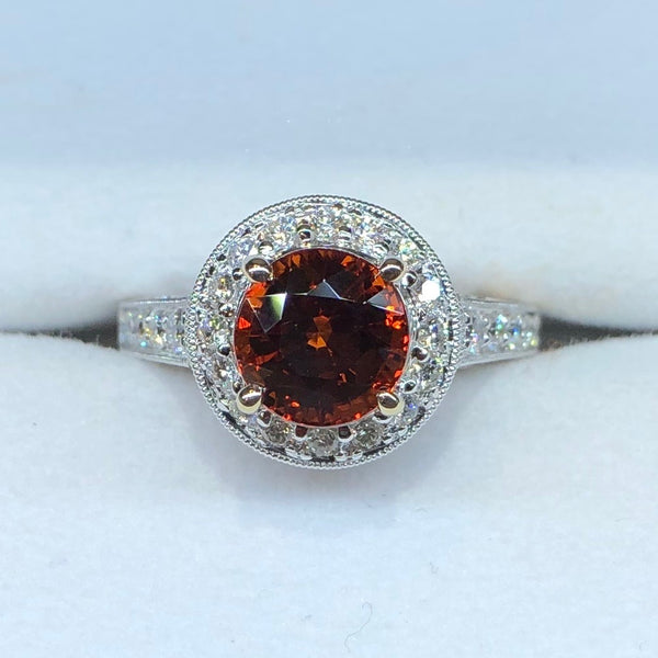 Spessartite Garnet and Diamond Ring