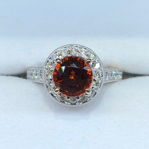 Spessartite Garnet and Diamond Ring