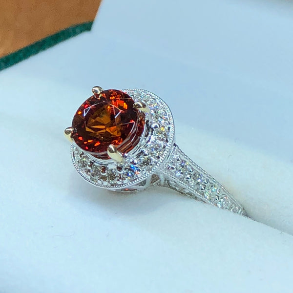 Spessartite Garnet and Diamond Ring