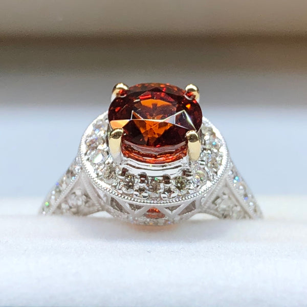 Spessartite Garnet and Diamond Ring