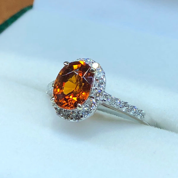 Spessartite Garnet and Diamond Ring