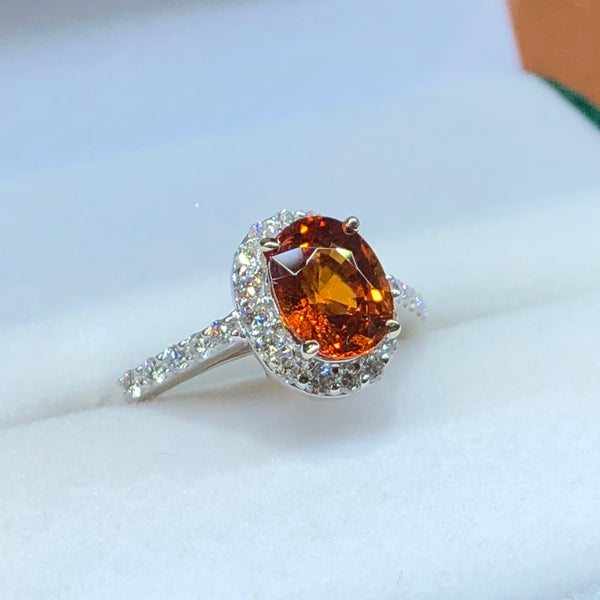 Spessartite Garnet and Diamond Ring
