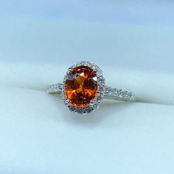 Spessartite Garnet and Diamond Ring