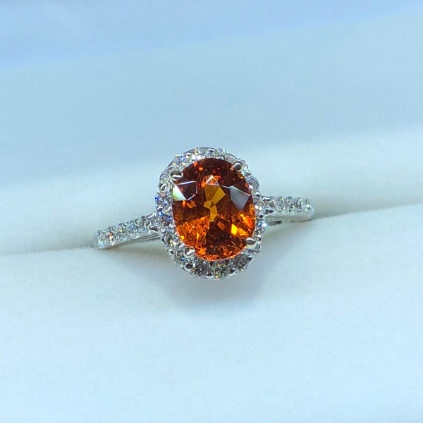Spessartite Garnet and Diamond Ring