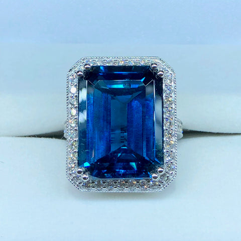 London Blue Topaz and Diamond Ring