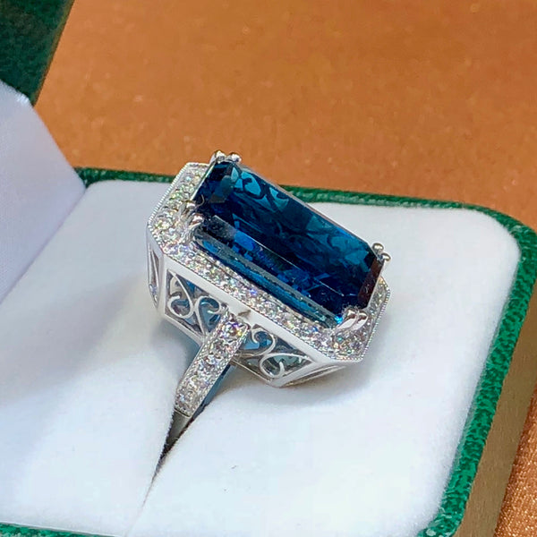 London Blue Topaz and Diamond Ring