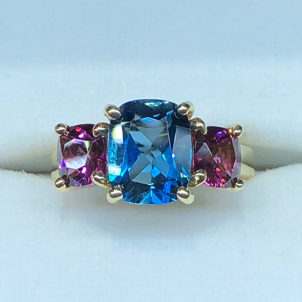 London Blue Topaz and Rhodolite Ring