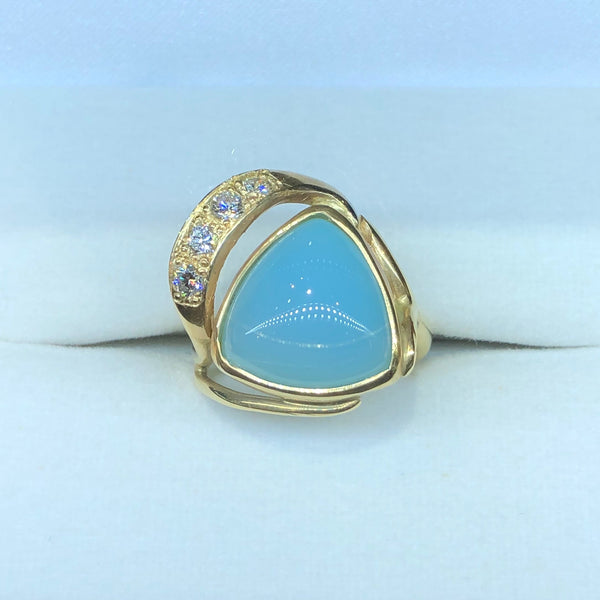 Carribean Blue Chalcedony Diamond Ring