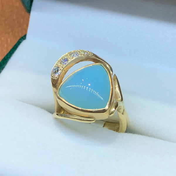 Carribean Blue Chalcedony Diamond Ring