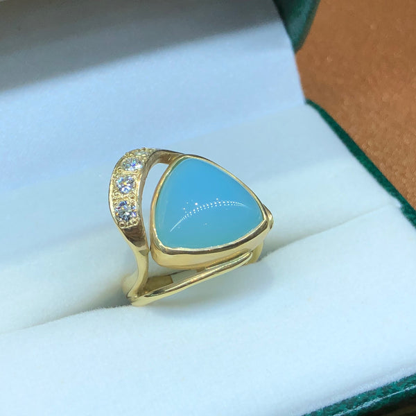 Carribean Blue Chalcedony Diamond Ring