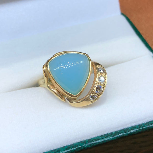 Carribean Blue Chalcedony Diamond Ring