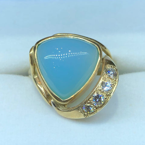 Carribean Blue Chalcedony Diamond Ring