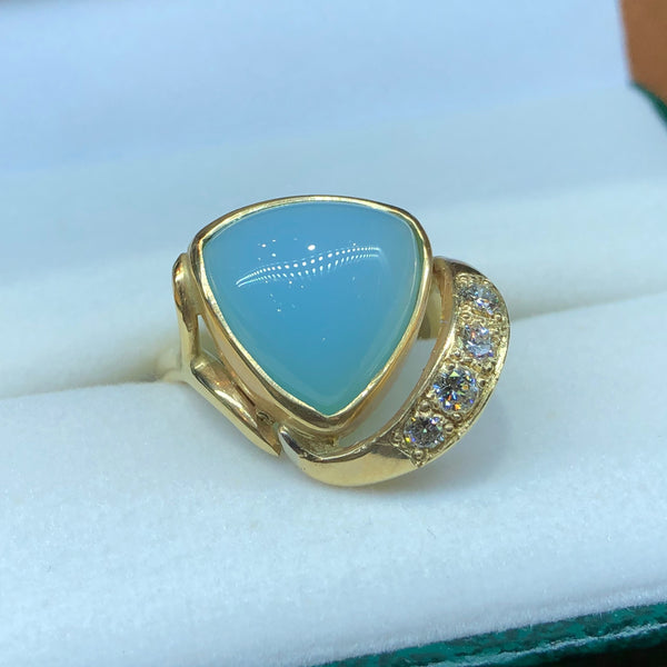 Carribean Blue Chalcedony Diamond Ring